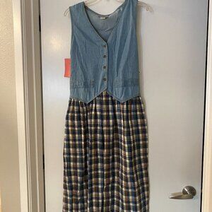 Vintage 90s Flannel and Jean Vest Dress